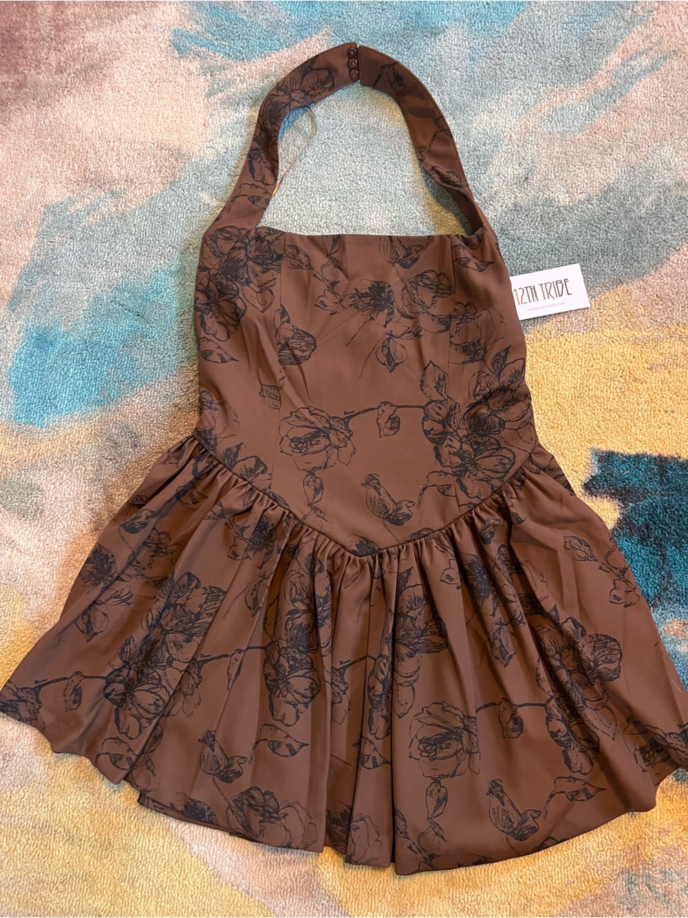 12th Tribe Chocolate Rouge Drop Waist Halter Mini Dress Womens Size L